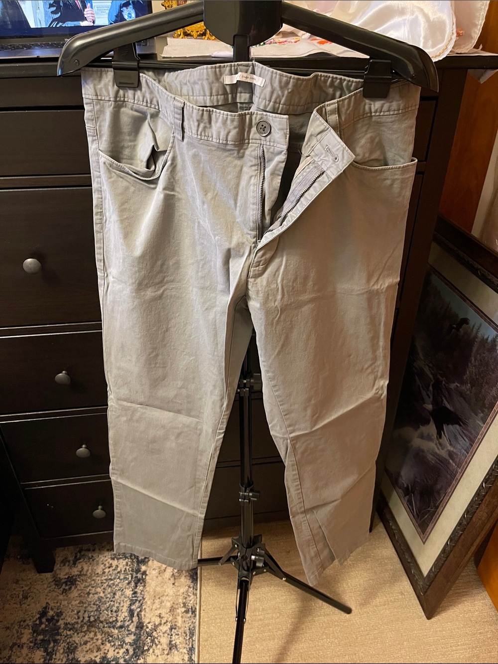 Calvin Klein Men's Straight-Leg Chinos in Light Gray
